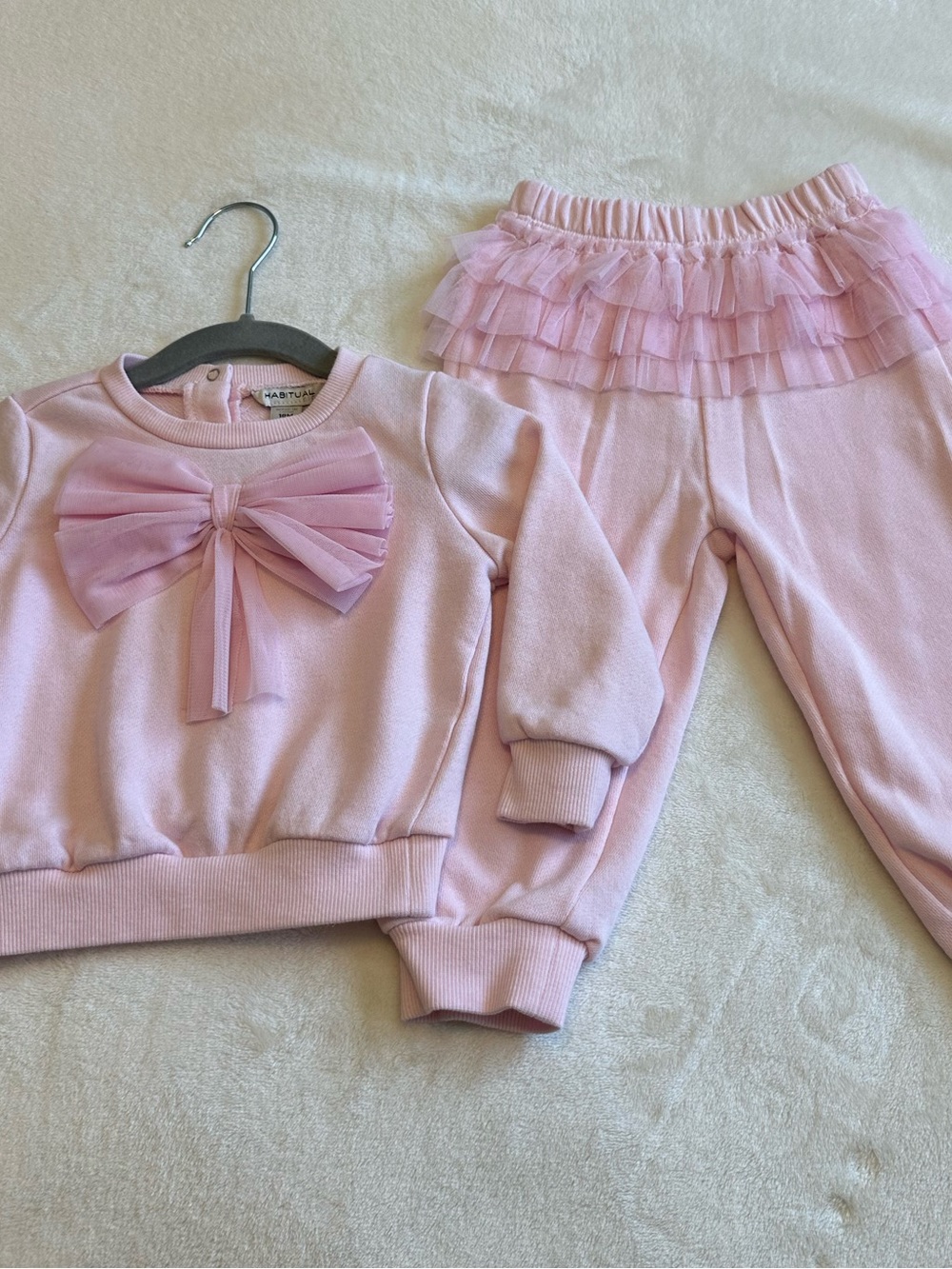 Pink Girls Two-Piece Ruffle Bow Sweatshirt Set - Size 18M